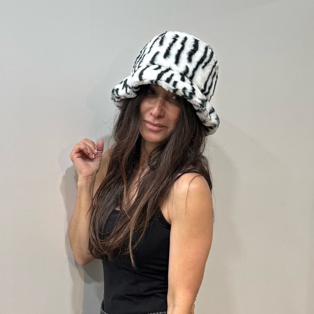 ShopEvelynne Zebra Print Faux Fur Bucket Hat